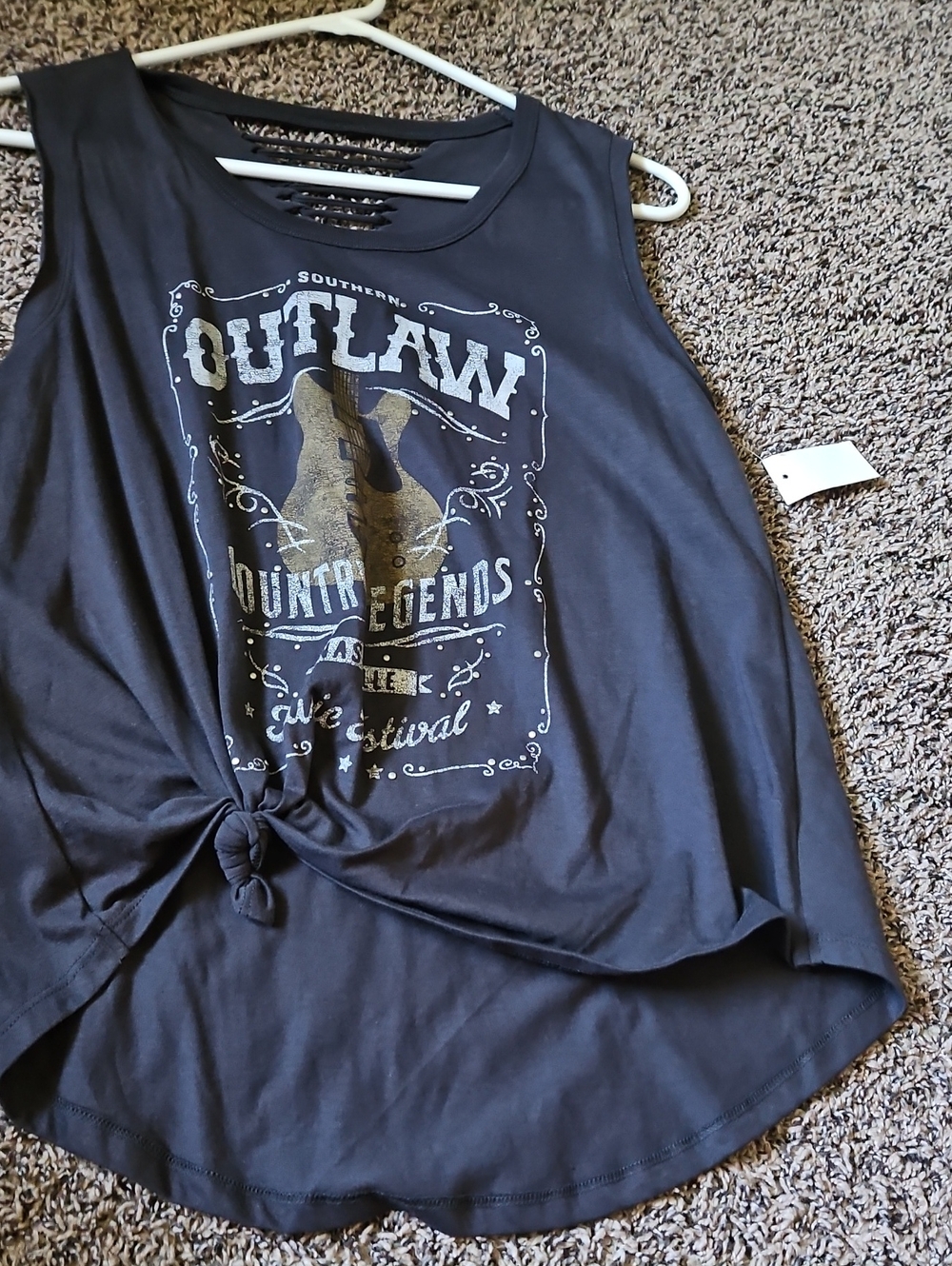 Outlaw Graphic Knot-Front Tank Top - Black